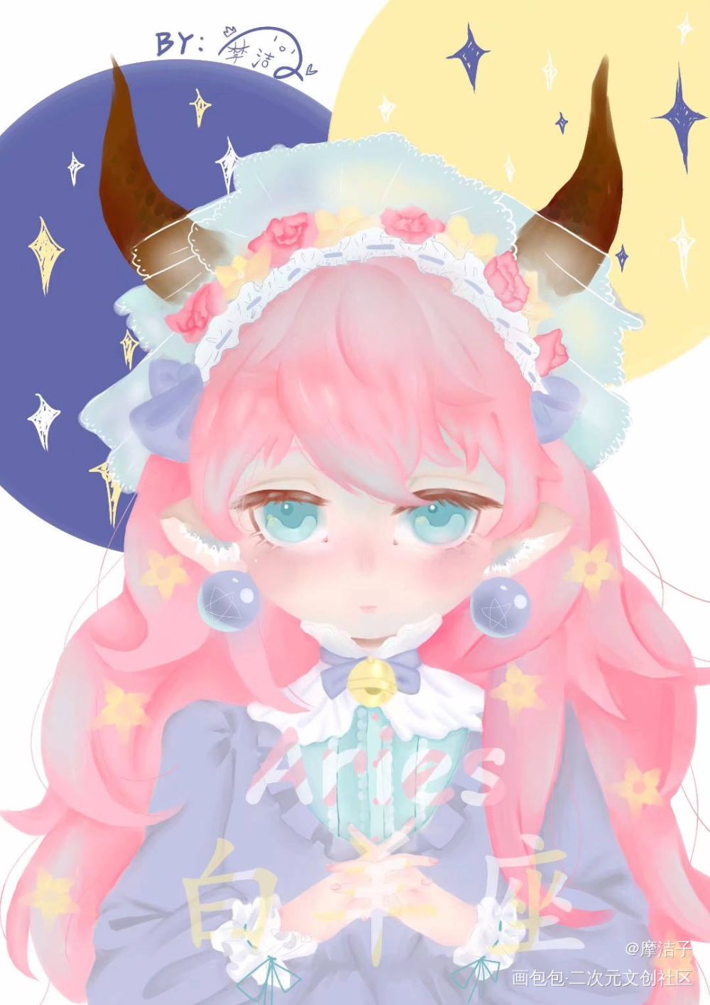 白羊座(星座拟人)_原创白羊座厚涂插画少女我要上首推拟人星座白羊座