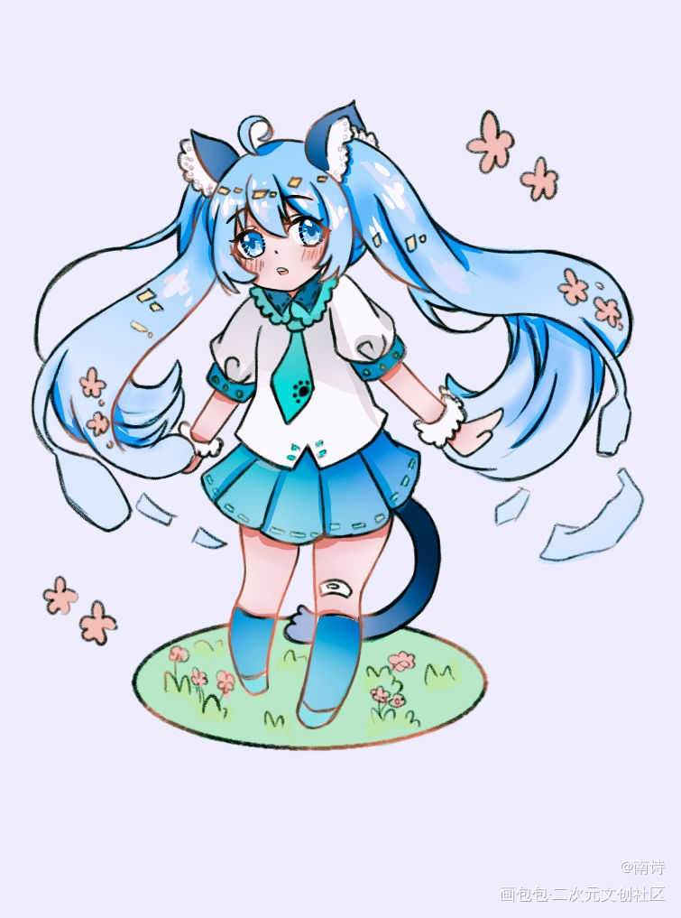 画了初音未来_初音未来初音q版平涂绘画作品