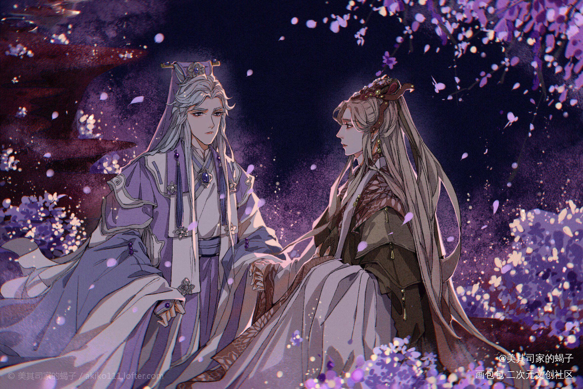 还是杏默杏哈_金光布袋戏默苍离杏花君紫色系插画黄色系双人互动墓碑