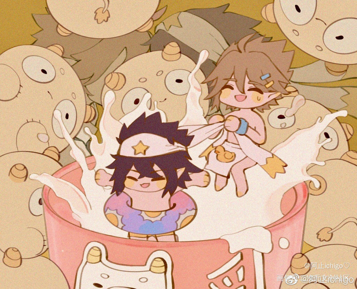 牛乳_凹凸世界安雷雷狮q版日系平涂同人插画绘画作品