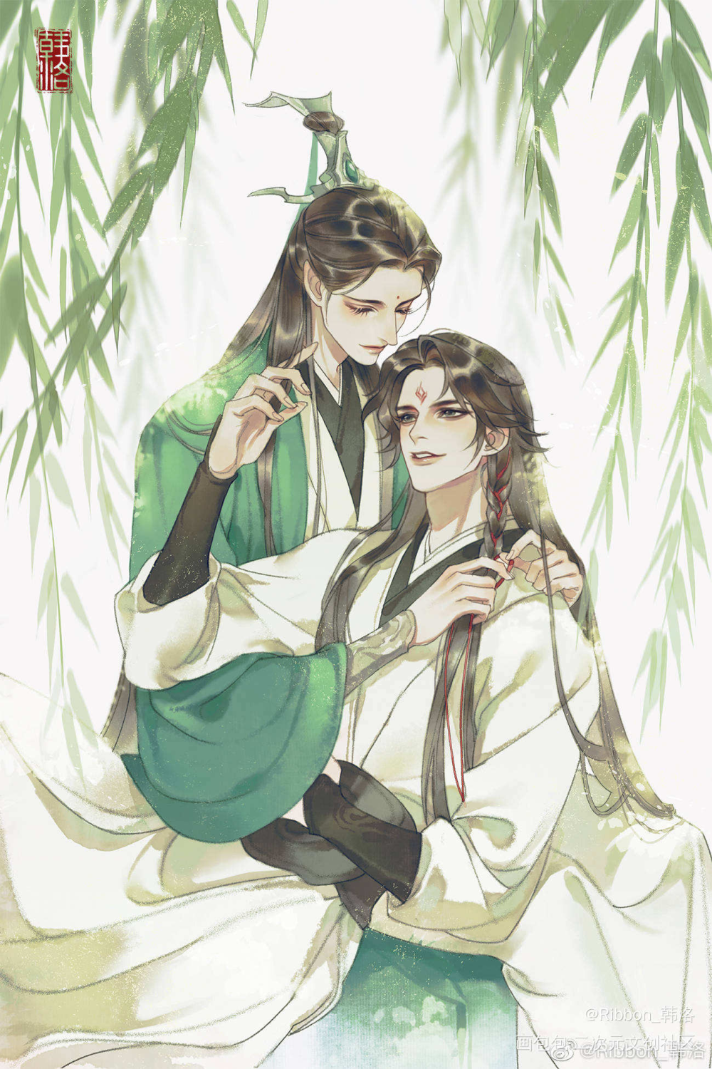 【冰秋】红绳结发_#人渣反派自救系统洛冰河沈清秋冰秋平涂同人绘画