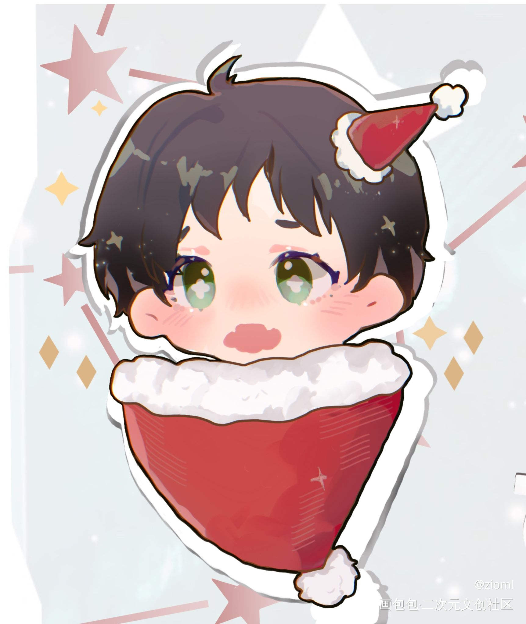 圣诞艾伦们_进击的巨人艾伦耶格尔平涂q版我要上首推头像同人绘画作品