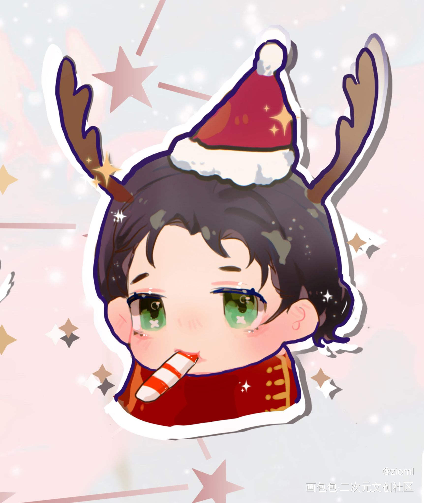 圣诞艾伦们_进击的巨人艾伦耶格尔平涂q版我要上首推头像同人绘画作品