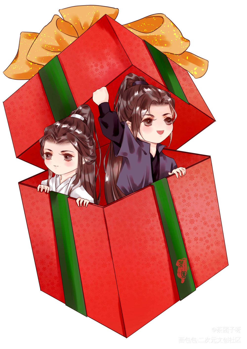 小燃晚圣诞贺图_二哈和他的白猫师尊楚晚宁墨燃q版平涂同人绘画作品